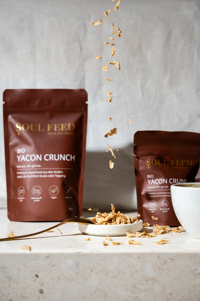 Bio Yacon Crunch als Topping. Closeup.